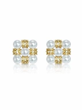 Gold and White Pearl Cluster Stud Earrings